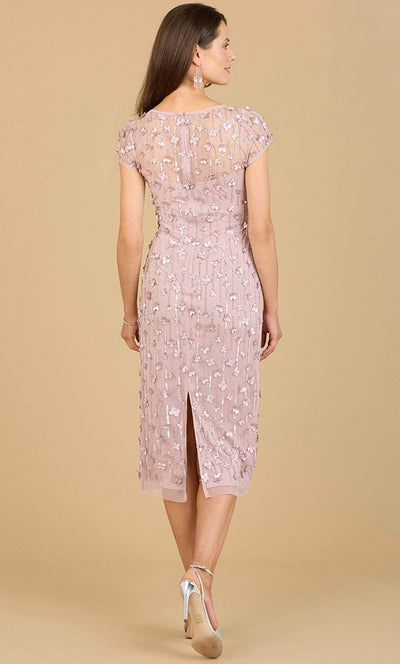 Lara Dresses 29186 - Illusion Bateau Floral Midi Dress Special Occasion Dress
