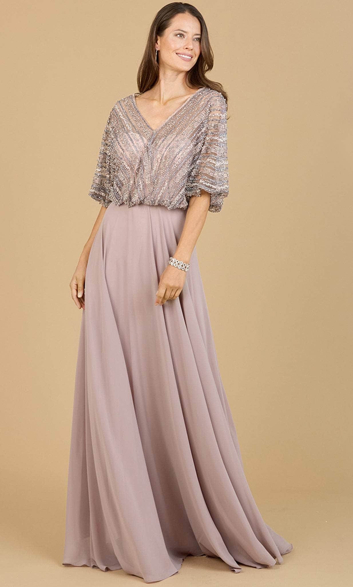 Lara Dresses 29187 - Cape Sleeve A-Line Evening Dress Special Occasion Dress 4 / Dusty Purple