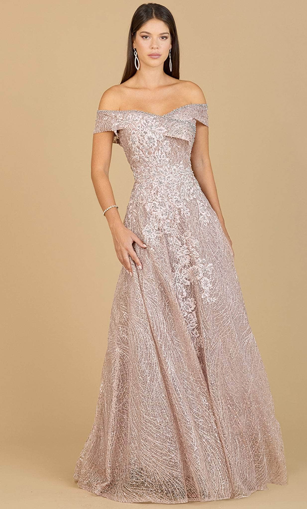 Lara Dresses 29191 - Off-Shoulder Laced Semi-Ballgown Prom Dresses 4 / Antique Rose