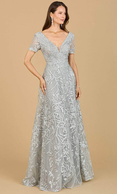 Lara Dresses 29193 - Short Sleeve A-Line Evening Gown Special Occasion Dress 4 / Light Blue