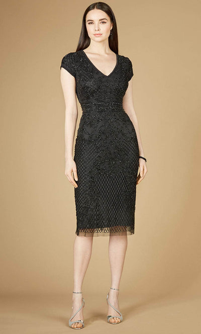 Lara Dresses 29225 - Cap Sleeve Sheath Knee-Length Dress Special Occasion Dress 0 / Black