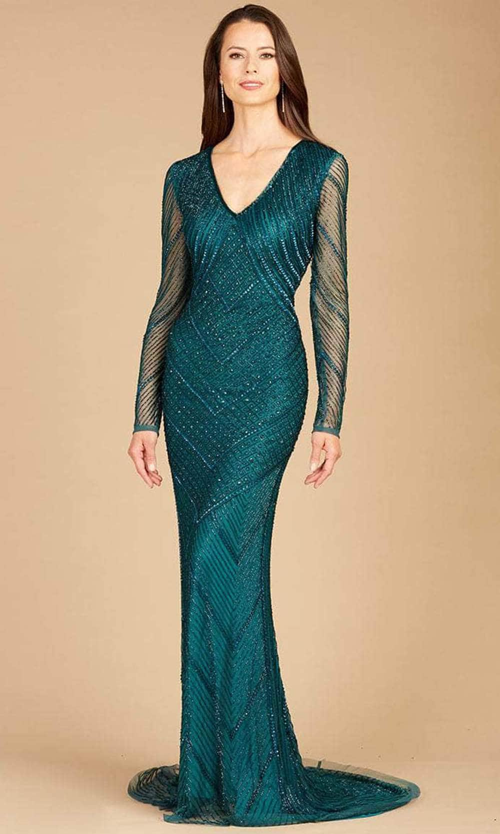 Lara Dresses 29228 - Long Sleeve Beaded Long Dress Special Occasion Dress 4 / Teal