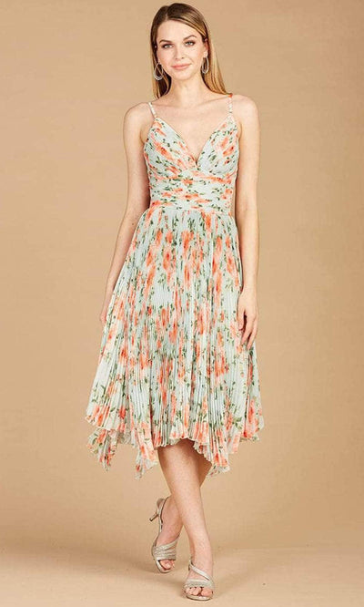 Lara Dresses 29243 - Sleeveless Floral Printed Tea Length Dress Special Occasion Dress 0 / Mint