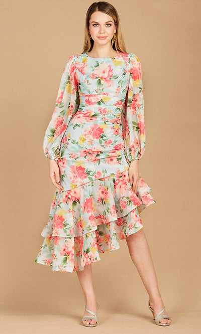 Lara Dresses 29244 - Floral Chiffon Midi Dress Special Occasion Dress 0 / Mint