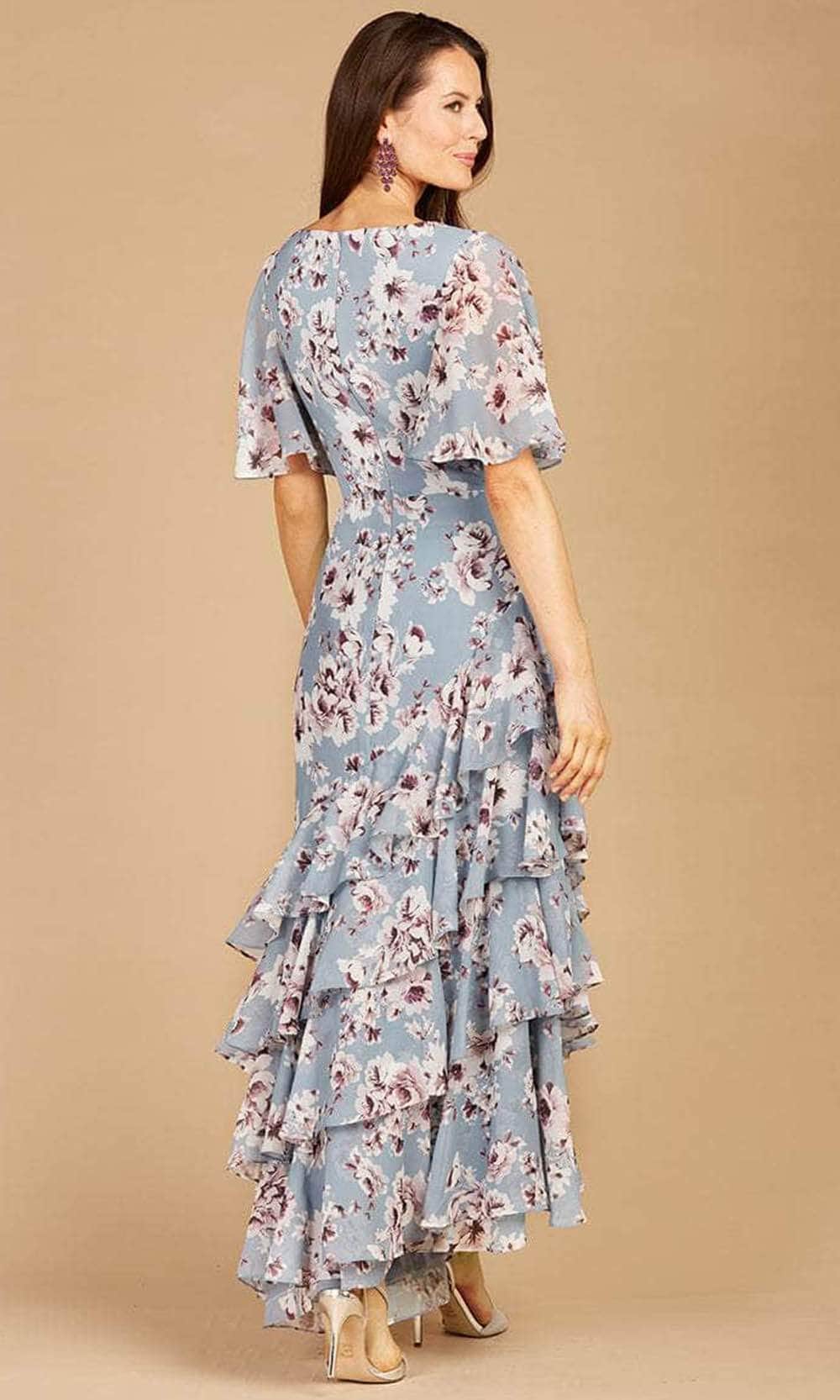 Lara Dresses 29246 - V-Neck Ruffled Printed Long Dress Special Occasion Dress