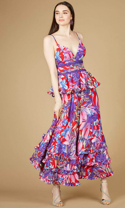 Lara Dresses 29268 - Flowy A-line Printed Dress Prom Desses 0 / Red