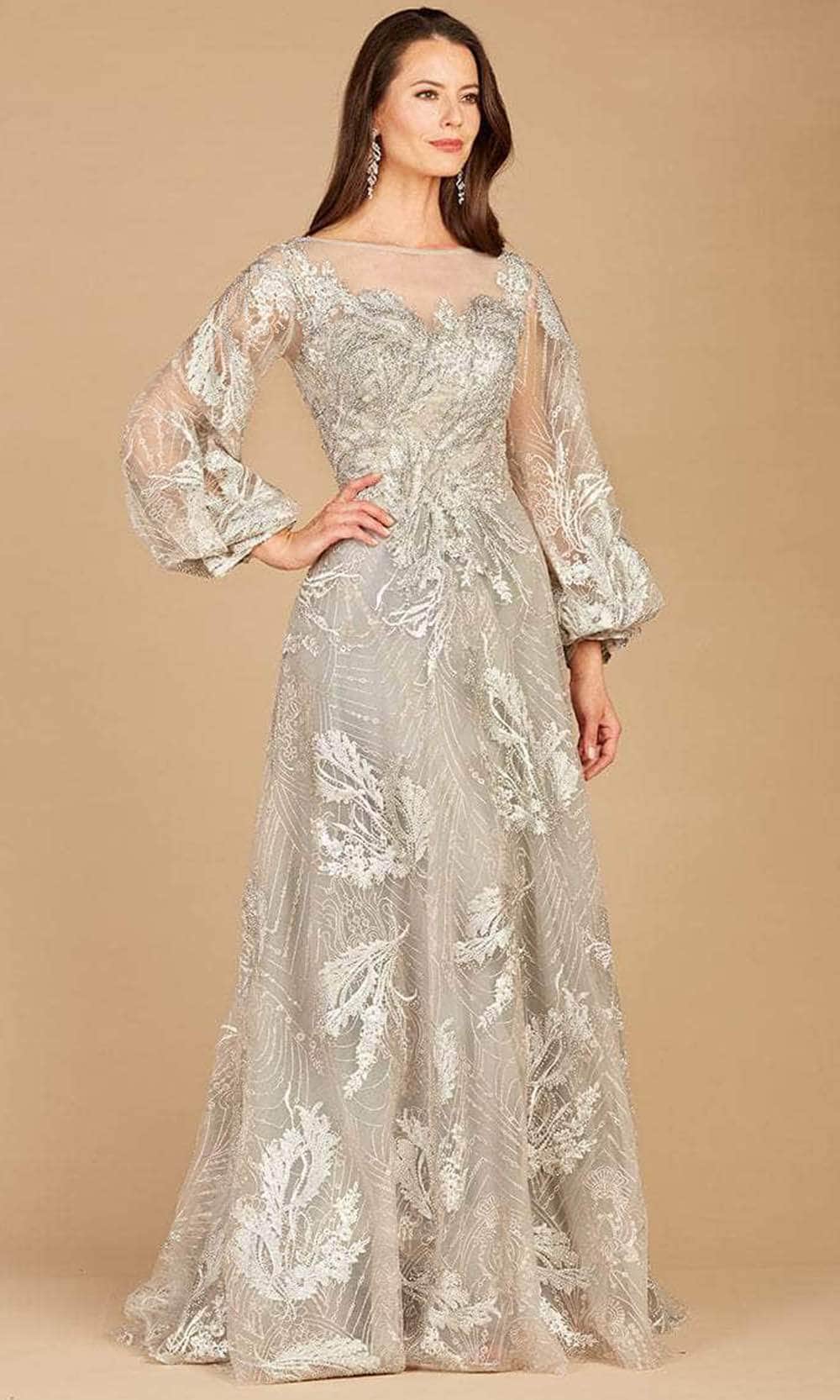 Lara Dresses 29297 - Long Sleeve Sheer A-Line Dress Special Occasion Dress 4 / Slate