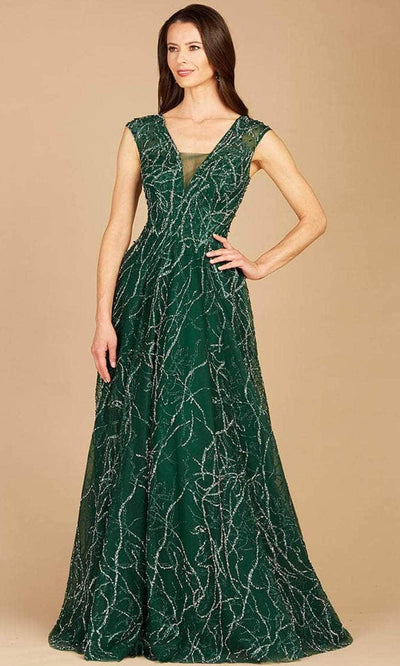 Lara Dresses 29299 - Sleeveless V-Neck Ball Gown Special Occasion Dress 2 / Dark green