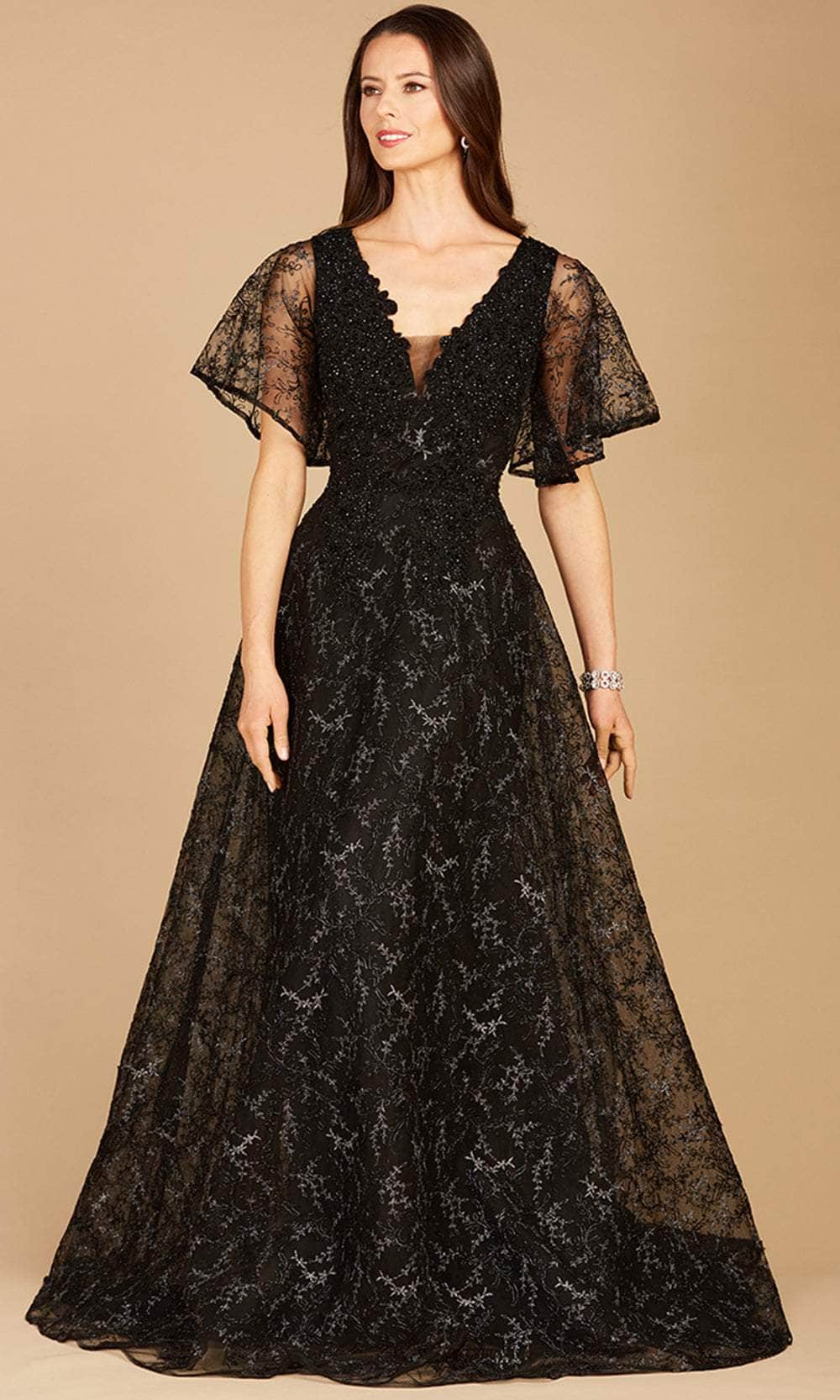 Lara Dresses 29302 - Beaded Lace Ballgown Special Occasion Dress 4 / Black