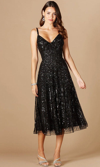 Lara Dresses 29347 - Glittery Sequined Sleeveless Tea Length Dress Special Occasion Dress