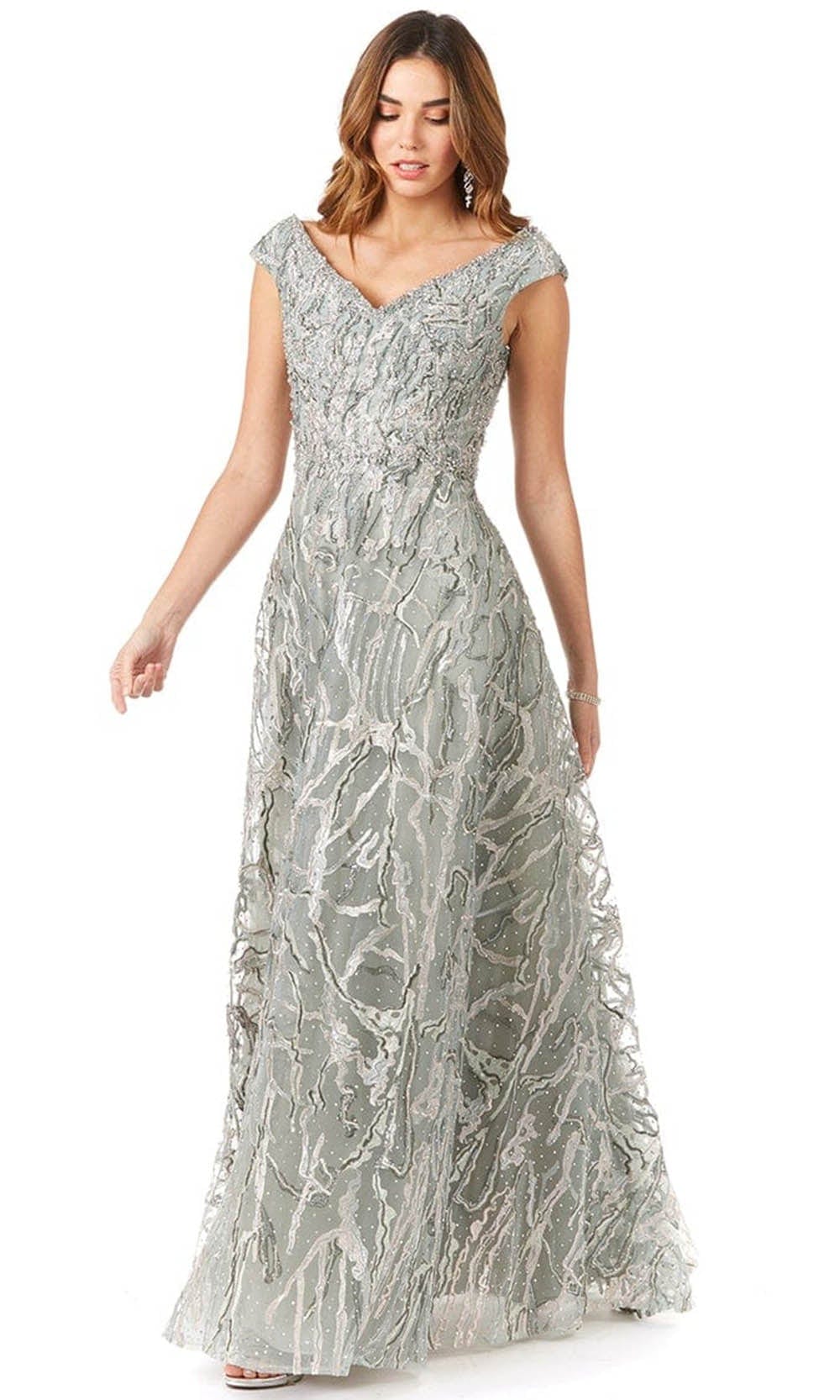 Lara Dresses 29351 - Cap Sleeved A Line Ball Gown Prom Dresses 2 / Green Lava