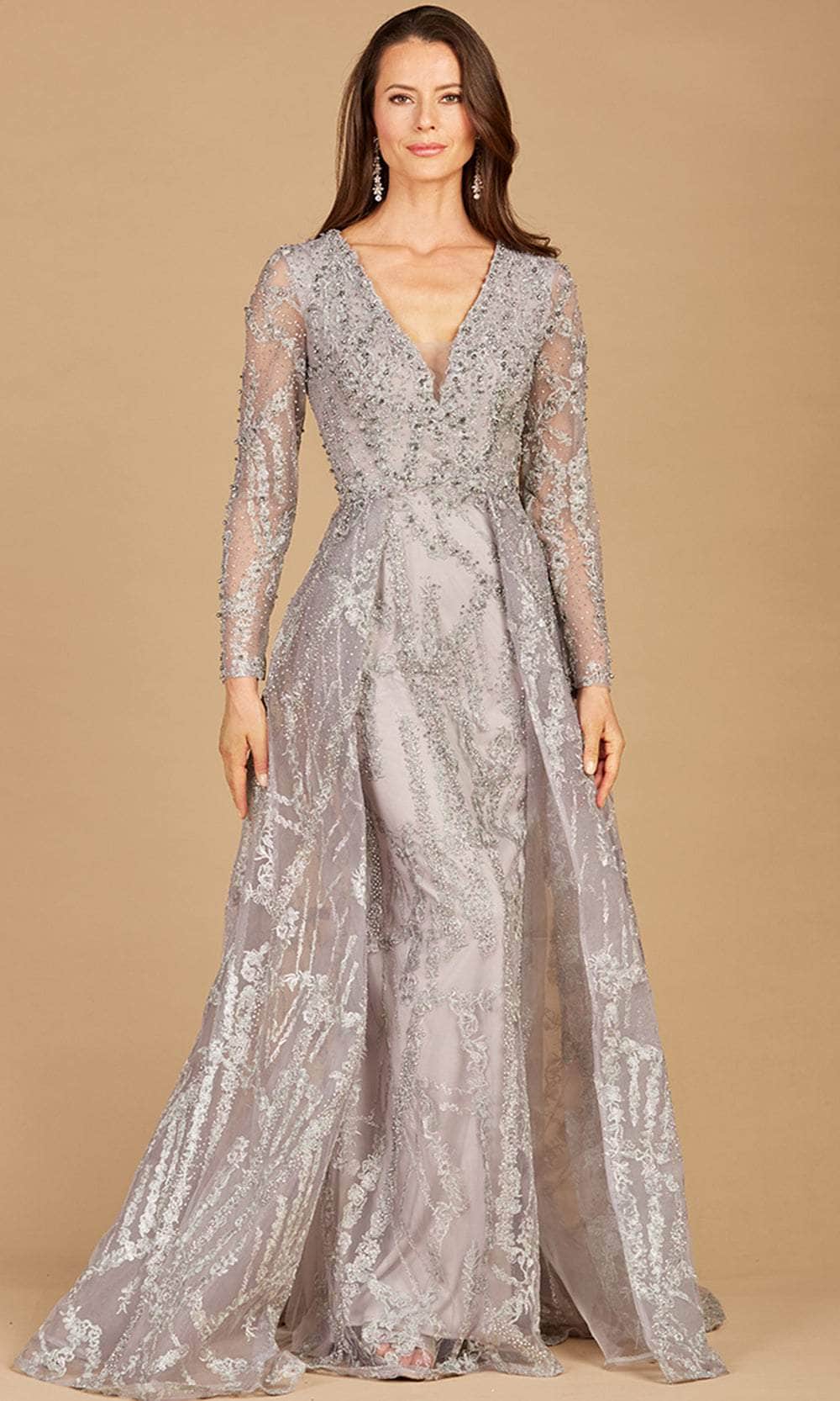 Lara Dresses 29352 - Long Sleeved Overskirt Gown Special Occasion Dress 4 / Slate