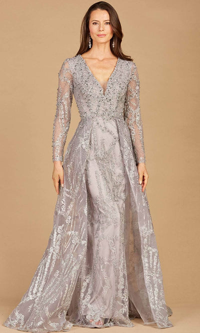 Lara Dresses 29352 - Long Sleeved Overskirt Gown Special Occasion Dress 4 / Slate