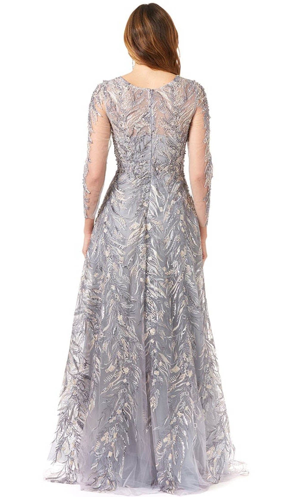 Lara Dresses 29353 - Floral Beaded Sheer Bateau Long Sleeved Dress Special Occasion Dress