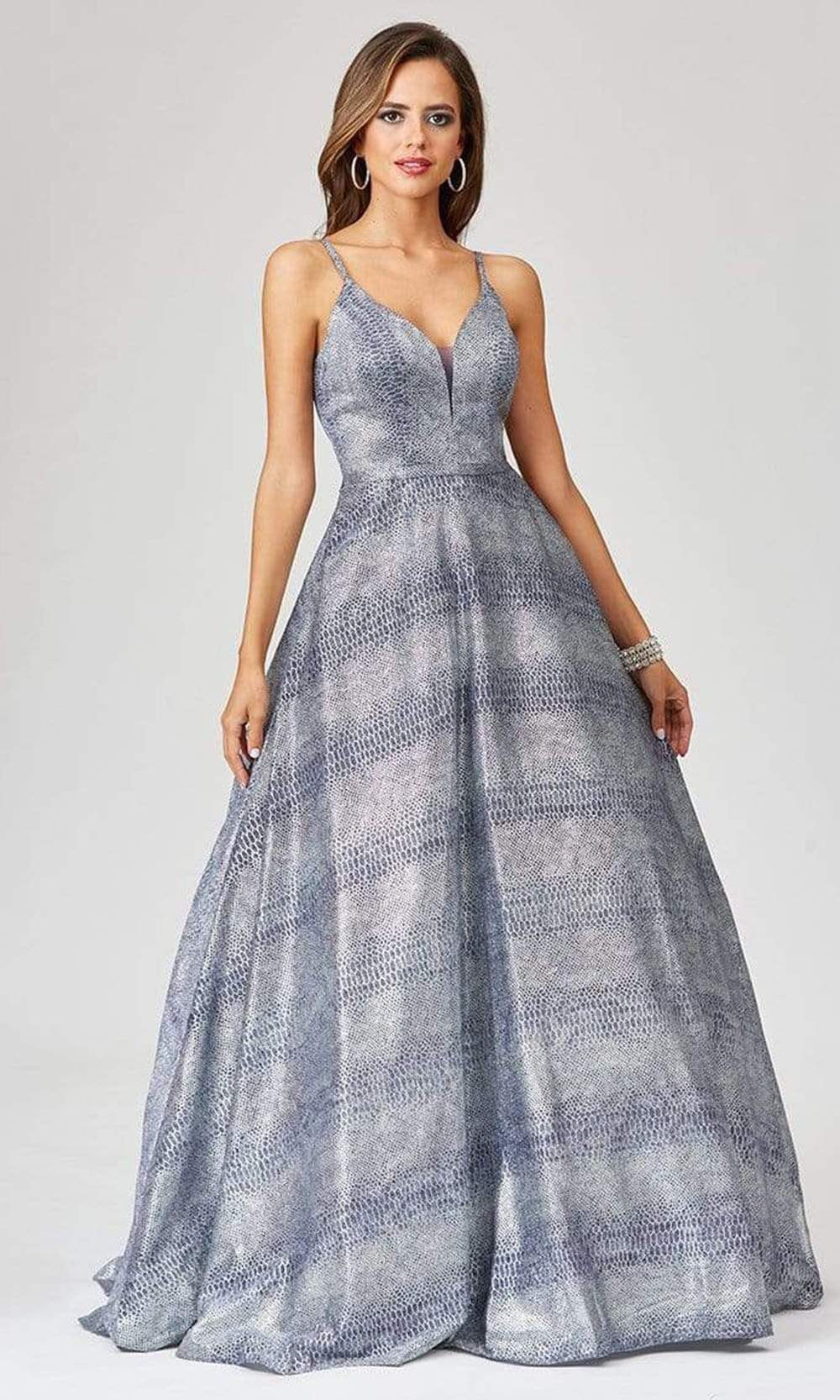 Lara Dresses - 29462 Sleeveless Deep V Neck Ballgown Prom Dresses 0 / Blue