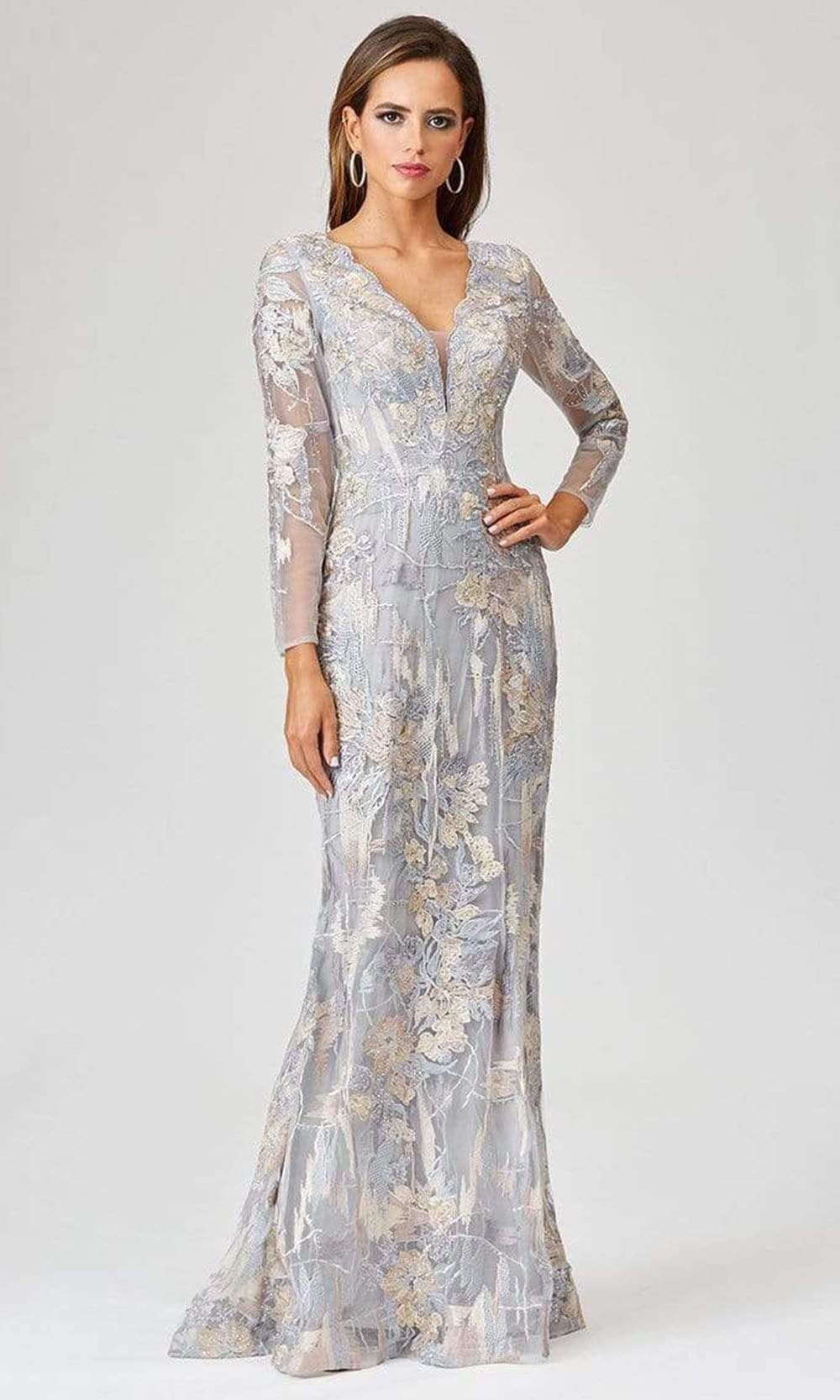 Lara Dresses - 29468 Scalloped V-Neck Embroidered Overskirt Gown Evening Dresses