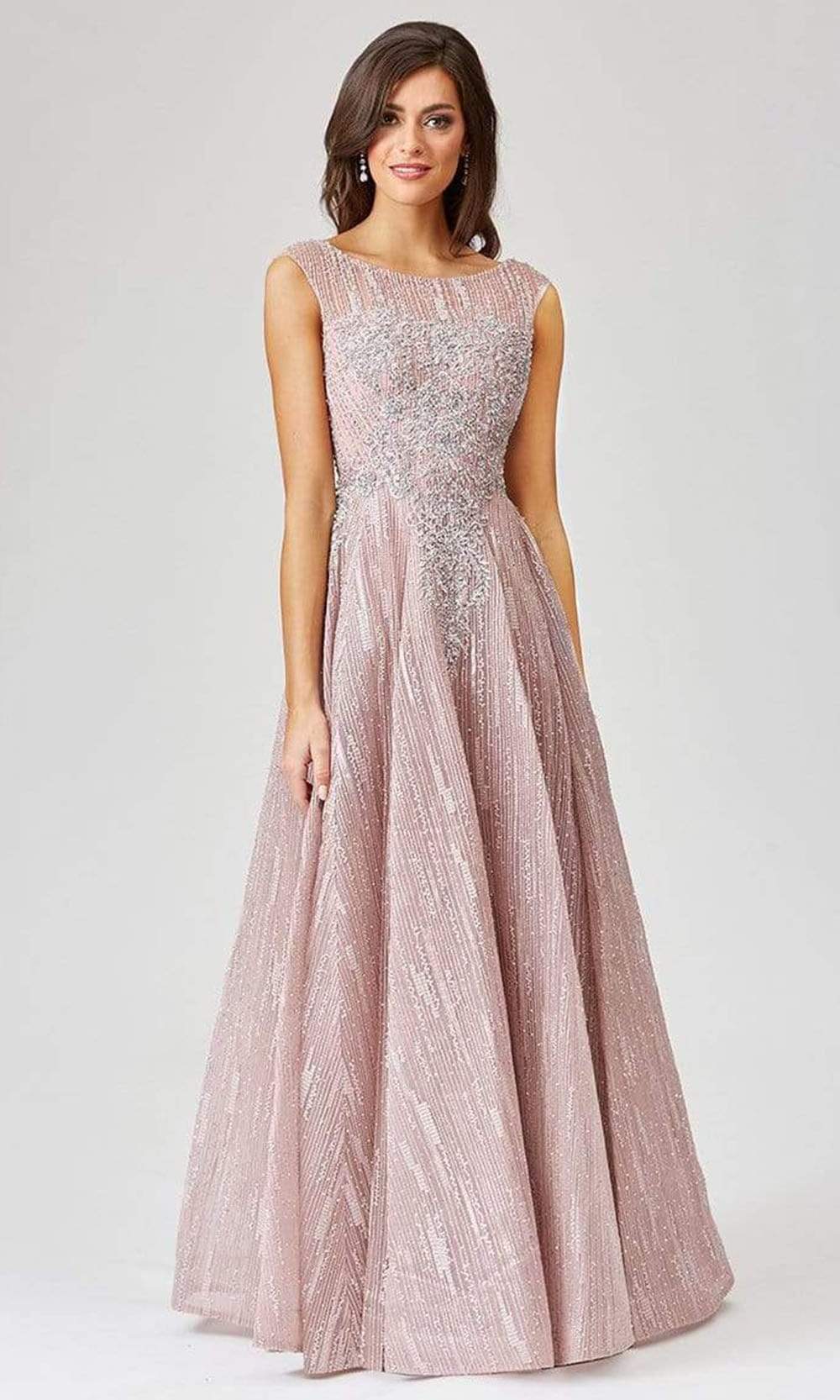 Lara Dresses - 29477 Embellished Bateau A-Line Dress Evening Dresses 0 / Dusty Rose