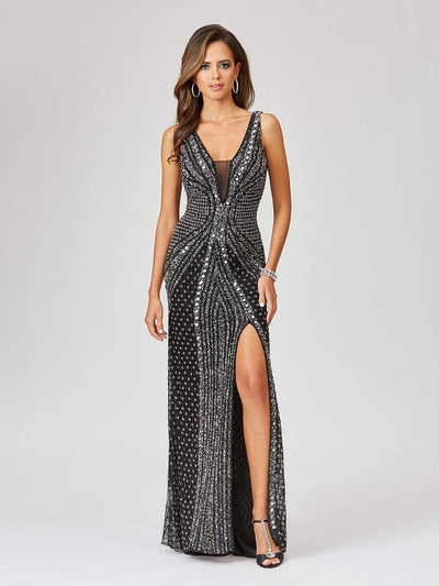 Lara Dresses - 29499 Bedazzled Deep V-neck Sheath Dress Evening Dresses