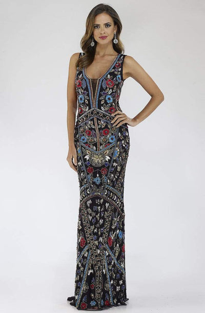 Lara Dresses - 29529 Floral Ornate Sleeveless Sheath Dress Evening Dresses 0 / Black/Multi