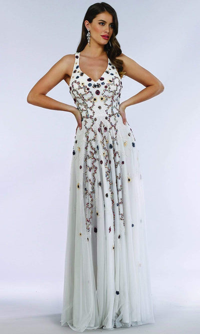 Lara Dresses - 29544 Embellished V-neck A-line Dress Prom Dresses 0 / White/Multi