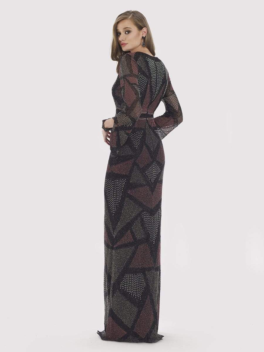 Lara Dresses - 29572 Geo Print Bell-Cuff Long Sleeve Sheath Dress Evening Dresses