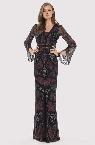 Lara Dresses - 29572 Geo Print Bell-Cuff Long Sleeve Sheath Dress Evening Dresses 4 / Black/Multi