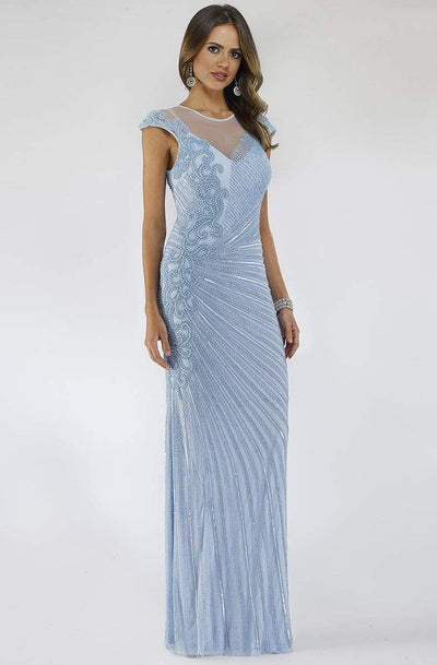 Lara Dresses - 29605 Illusion Neckline Fully Embellished Sheath Gown Mother of the Bride Dresses 0 / Sky