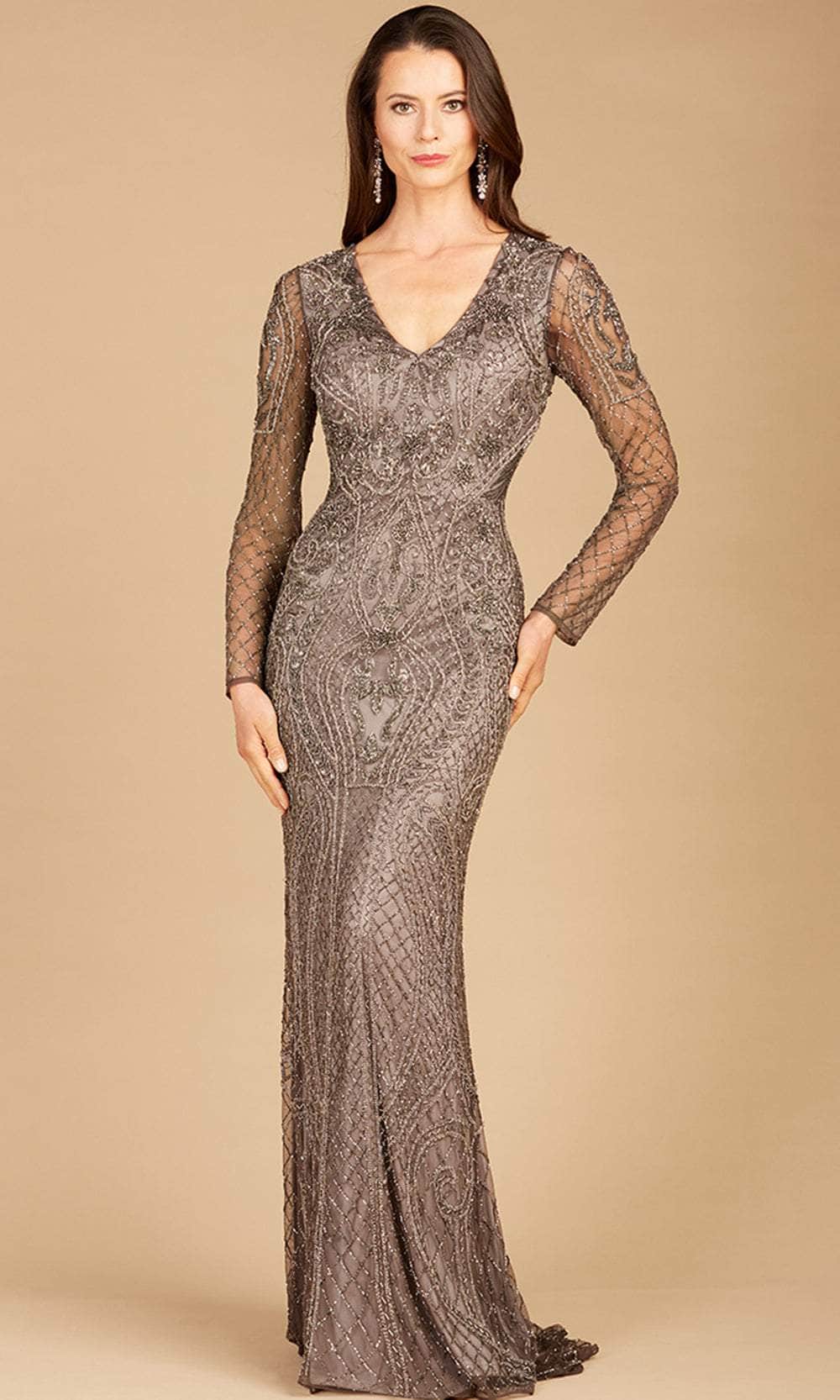 Lara Dresses 29615 - Long Sheer Sleeved Evening Gown Special Occasion Dress 4 / Grey