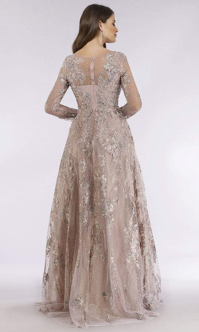 Lara Dresses - 29618 Illusion Long Sleeve Beaded Adorned Evening Gown Mother of the Bride Dresses
