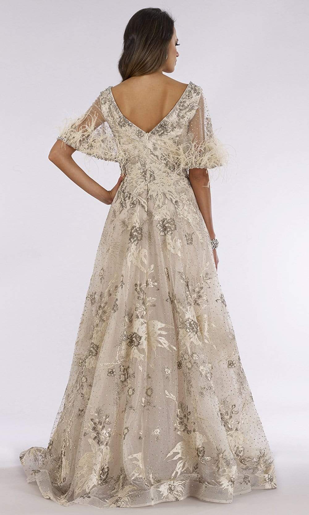 Lara Dresses - 29622 Feathery Sheer Cape Sleeve Embellish A-Line Gown Mother of the Bride Dresses