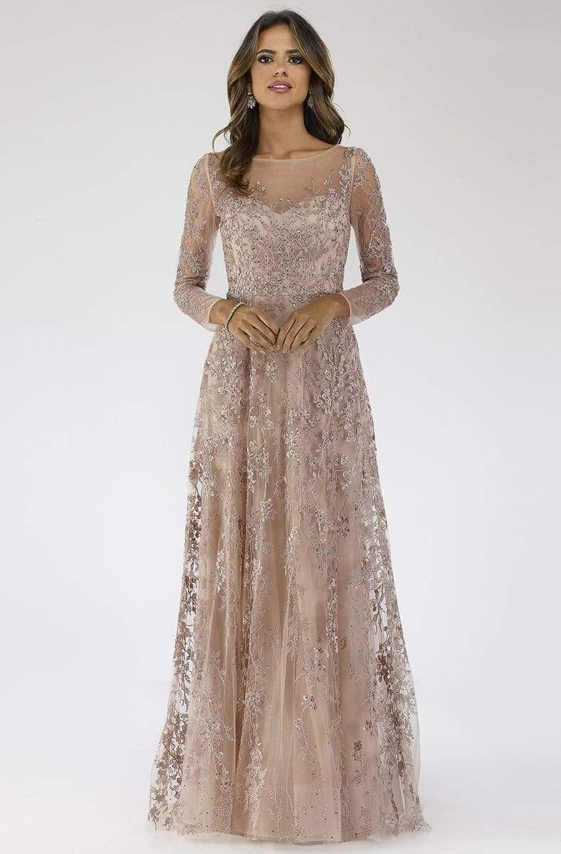 Lara Dresses - 29677 Illusion Long Sleeve Lace Applique A-Line Gown Mother of the Bride Dresses 0 / Blush
