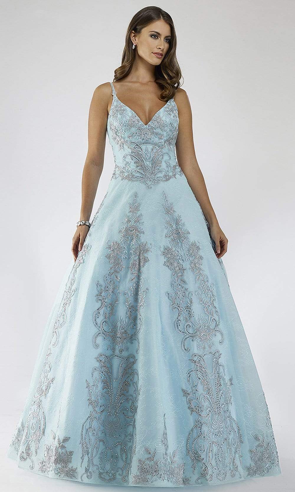 Lara Dresses - 29681 Lace Plunging V-neck Ballgown Ball Gowns 0 / Aqua