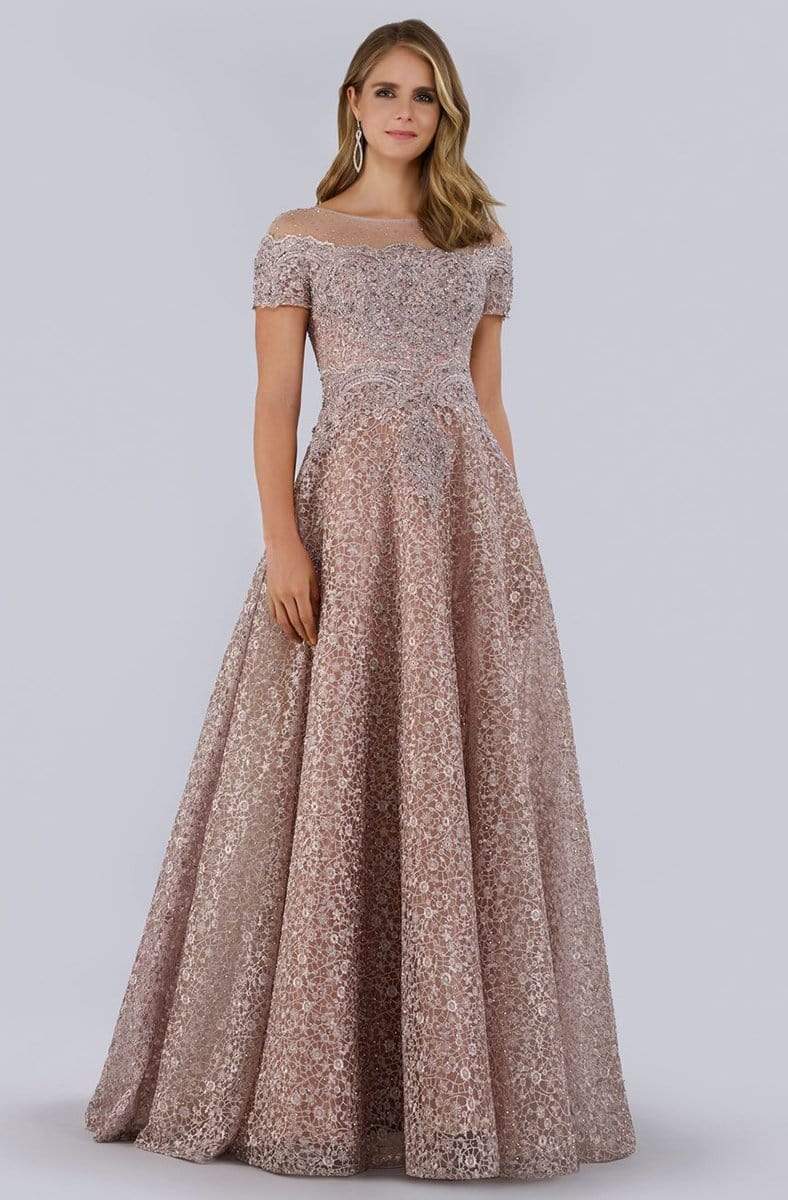 Lara Dresses - 29765 Short Sleeve Bead Embroidered Long Evening Gown Special Occasion Dress