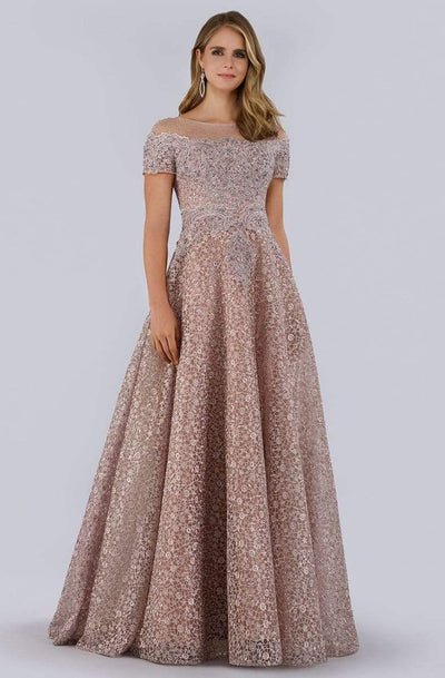 Lara Dresses - 29765 Short Sleeve Bead Embroidered Long Evening Gown Special Occasion Dress