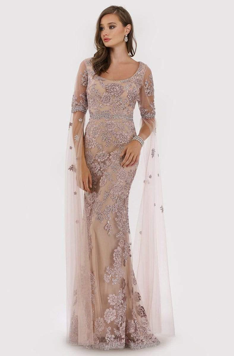 Lara Dresses - 29773 Floral Applique Lace Scoop Neck Fitted Dress Mother of the Bride Dresses 4 / Mauve