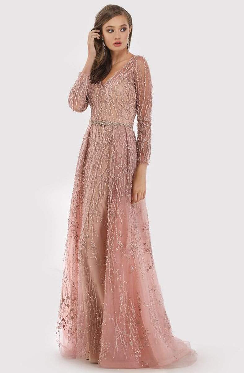 Lara Dresses - 29782 Lace Long Sleeve V-neck A-line Gown Mother of the Bride Dresses 4 / Dusty Rose