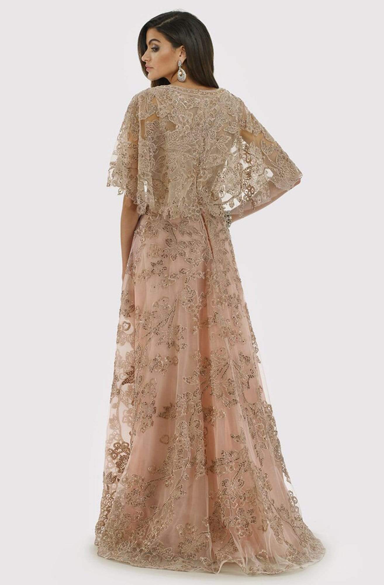 Lara Dresses - 29799 Lace Appliqued Cape Sleeve Gown with Overskirt Mother of the Bride Dresses 4 / Blush