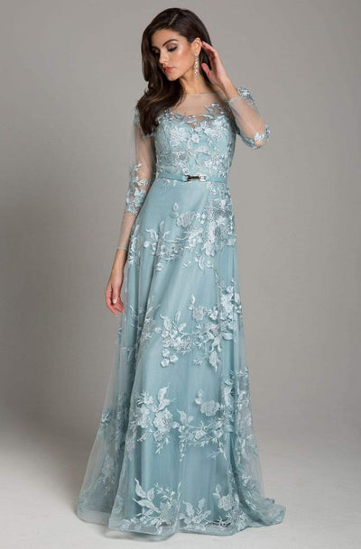 Lara Dresses - 29863 Beaded Applique Long Sleeve A-Line Gown Special Occasion Dress 4 / Dusk