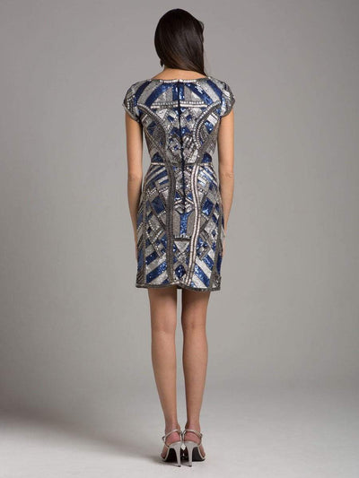 Lara Dresses - 29909 Cap Sleeve Geometric Beaded Short Dress Special Occasion Dress