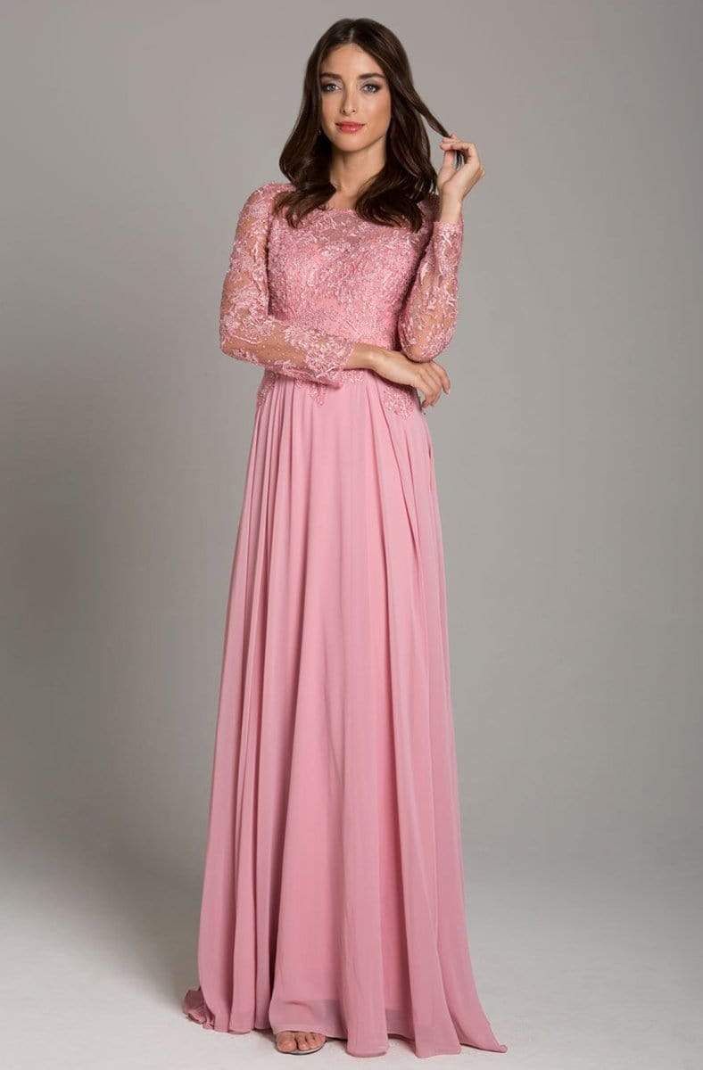 Lara Dresses - 29920 Applique Long Sleeve A-line Dress Special Occasion Dress 6 / Light Pink