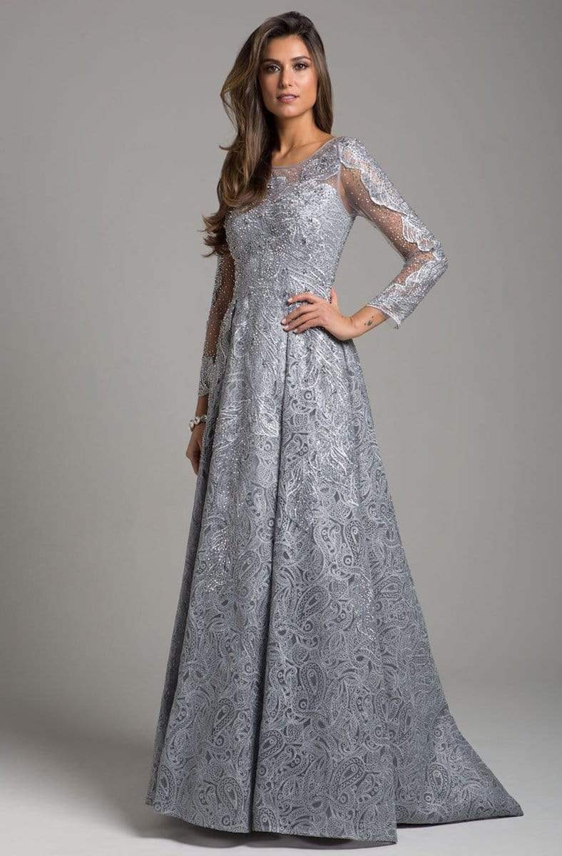 Lara Dresses - 29923 Appliqued Sheer Long Sleeves Evening Gown Special Occasion Dress