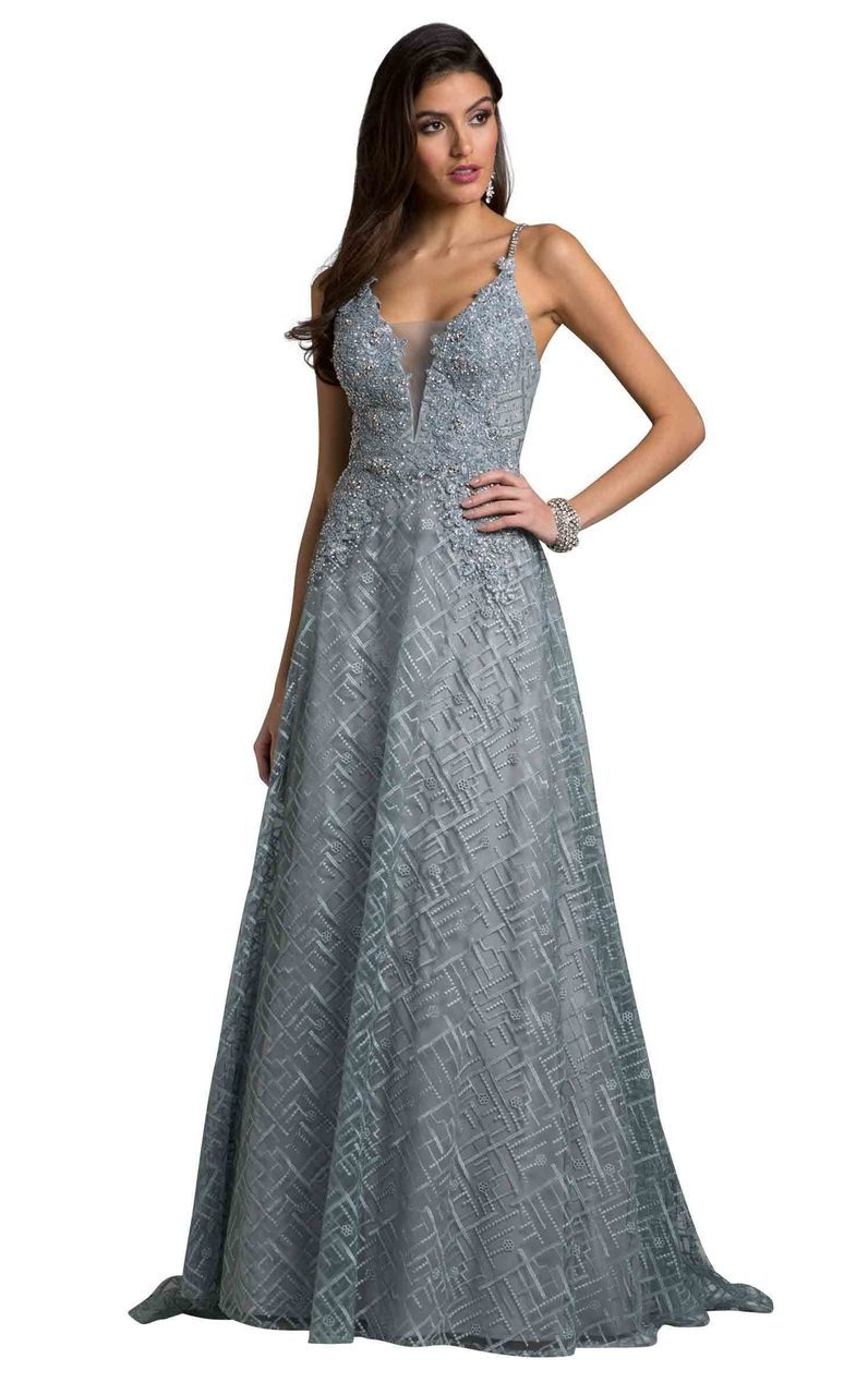 Lara Dresses - 29925 Beaded Plunging A-Line Evening Dress Special Occasion Dress 4 / Slate