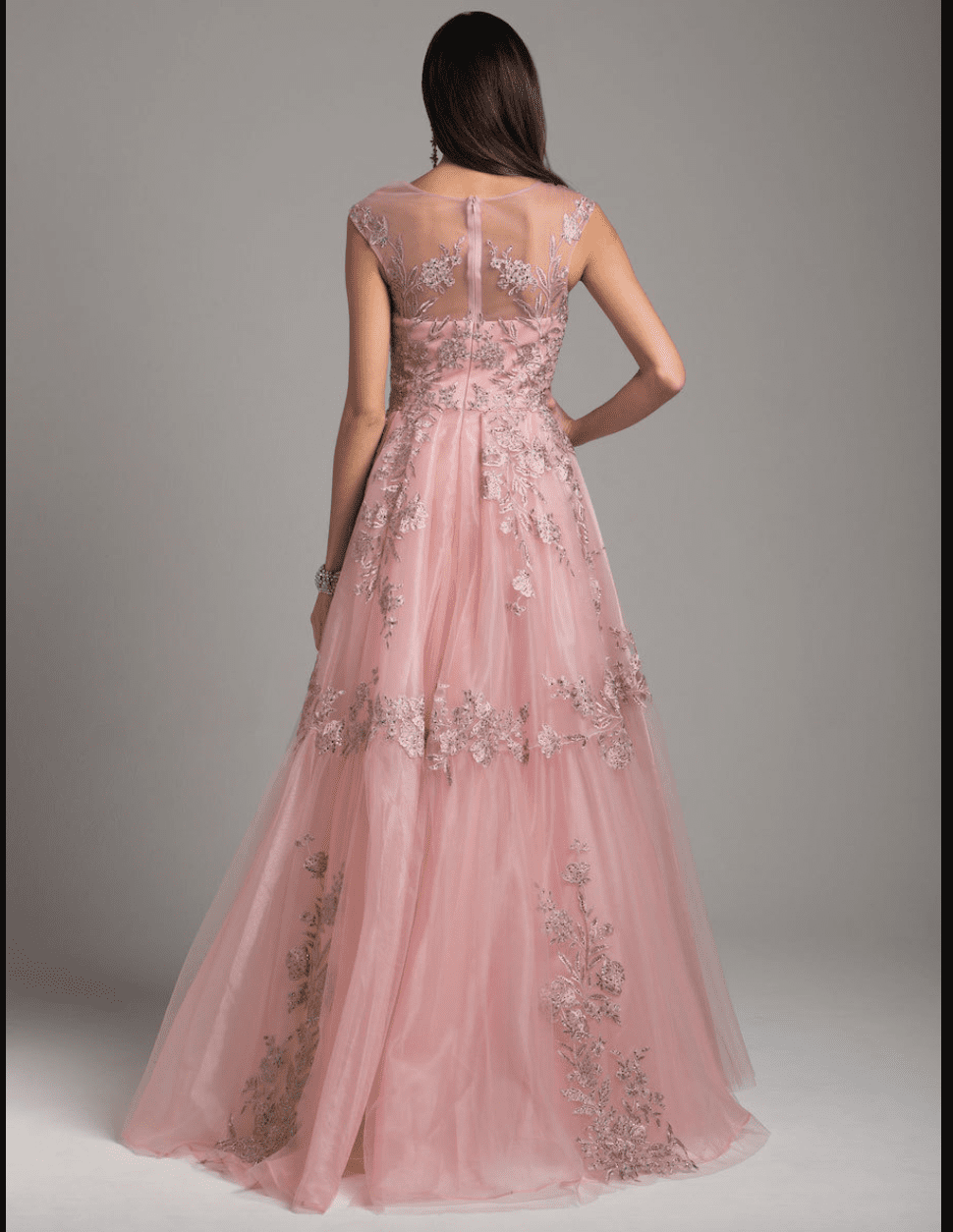 Lara Dresses - 29946 Embellished Cap Sleeve Illusion Bateau Ballgown in Pink