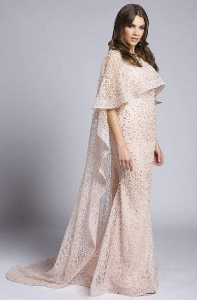 Lara Dresses - 33536 Embellished Wave Overlay Sheath Dress Special Occasion Dress 0 / Blush