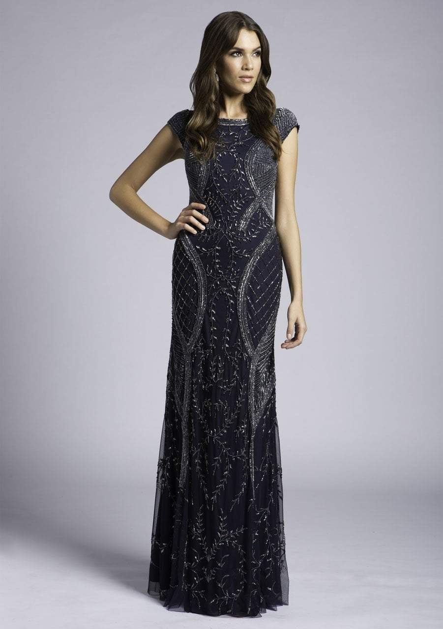 Lara Dresses 33609 - Long Sheath Dress - Cap sleeves, Bead embellishments, Fitted bodice, Sheath skirt, Back zipper ADASA Lara Dresses 33609 - Long Sheath Dress - Cap sleeves, Bead embellishments, Fitted bodice, Sheath skirt, Back zipper ADASA
