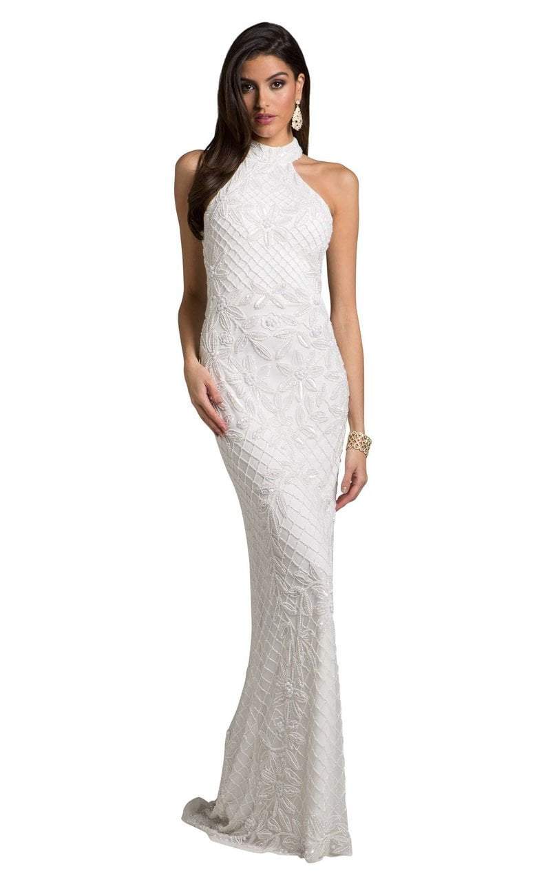 Lara Dresses - 51003 Embellished High Halter Sheath Dress Special Occasion Dress 0 / Ivory