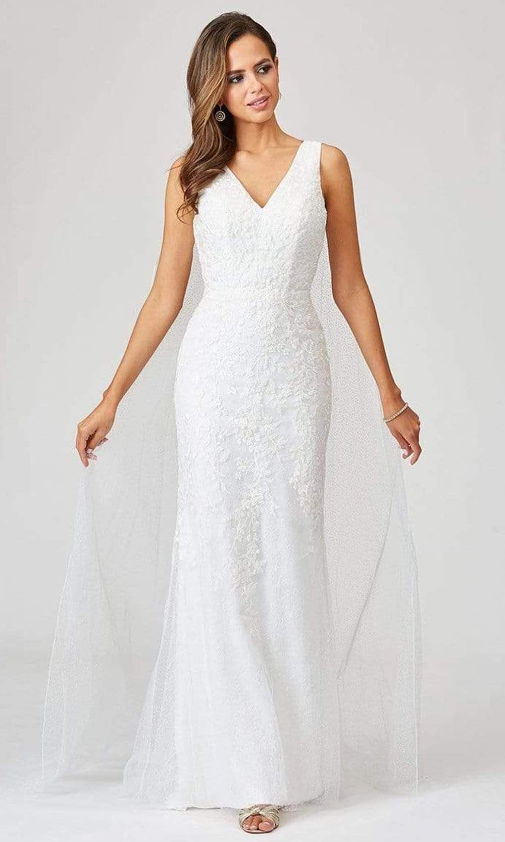 Lara Dresses - 51043 Lace V Neck With Sheer Cape Dress Wedding Dresses