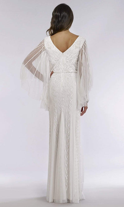 Lara Dresses - 51046 Sheer Cape Sleeve Embellished Sheath Bridal Dress Wedding Dresses
