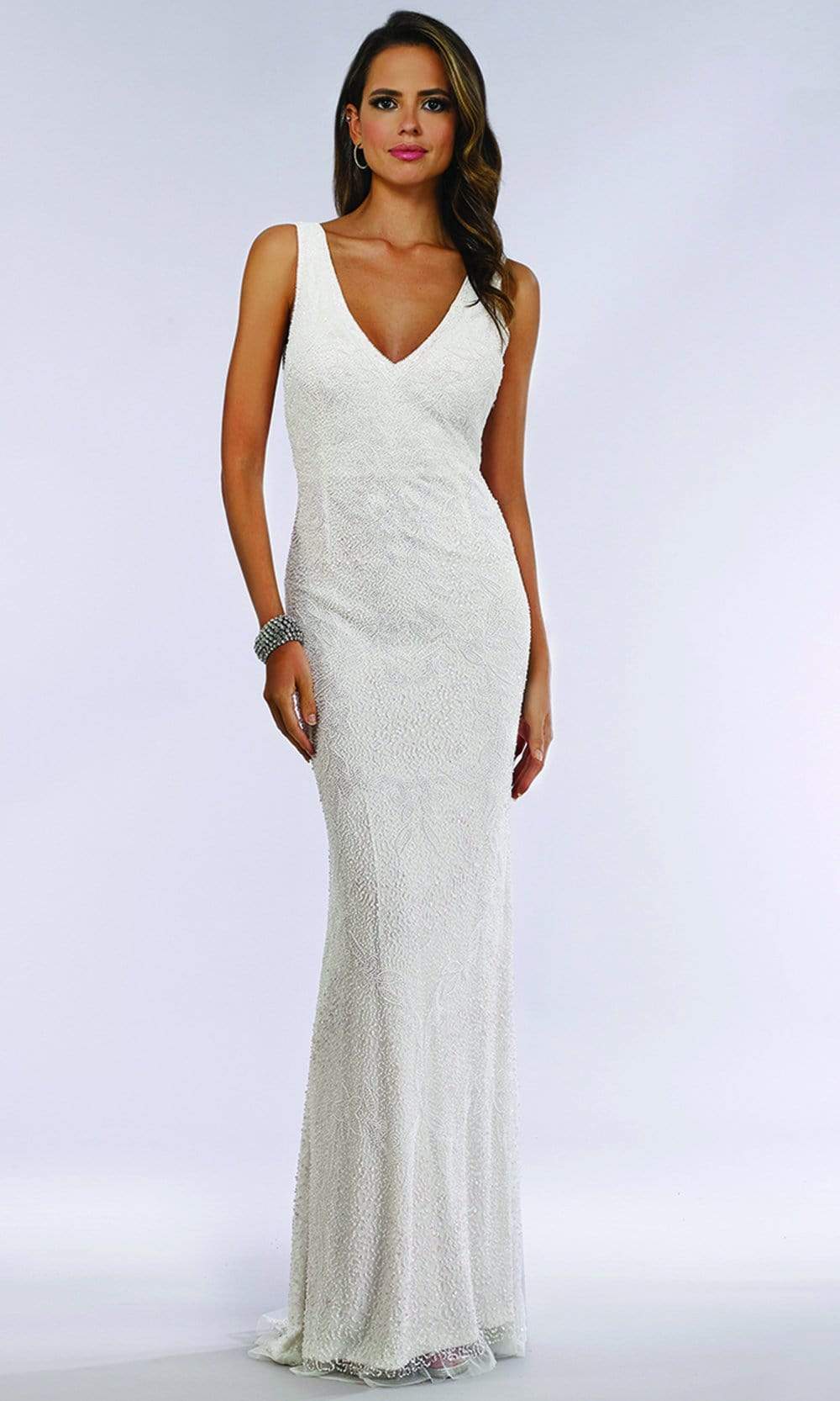 Lara Dresses - 51049 V Neck Sleeveless Sheath Dress Evening Dresses 0 / Ivory