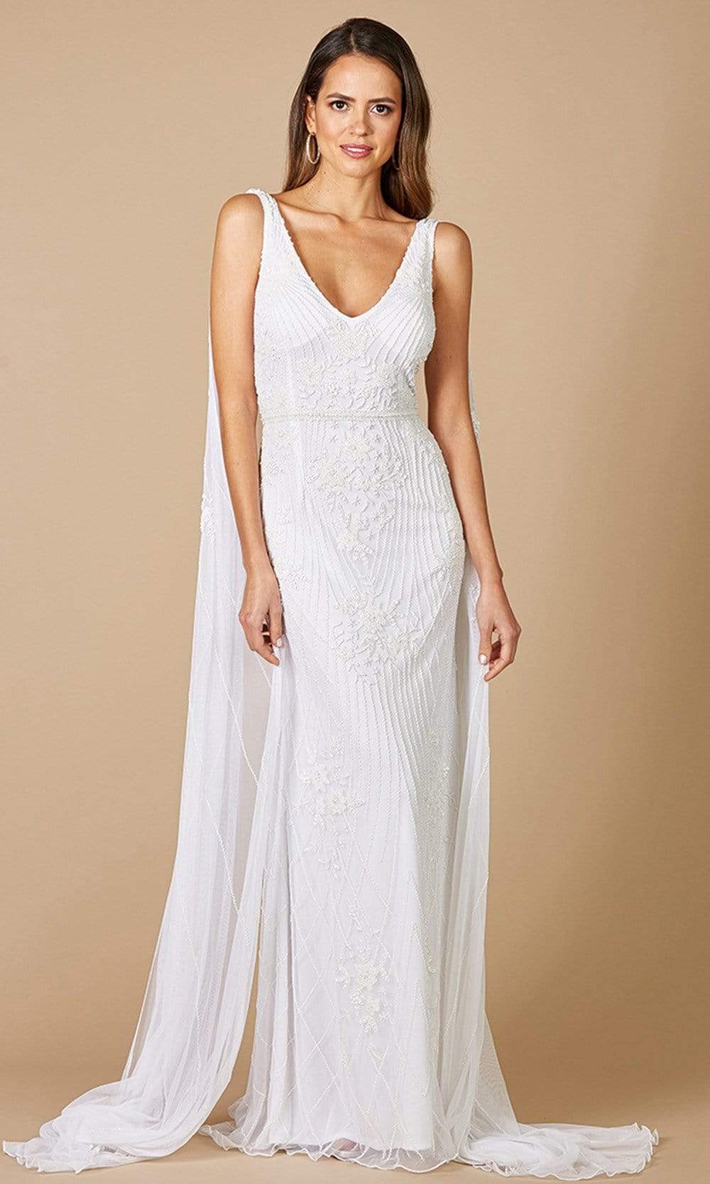 Lara Dresses - 51055 Cascading Beaded Sheath Bridal Gown Bridal Dresses 0 / Ivory